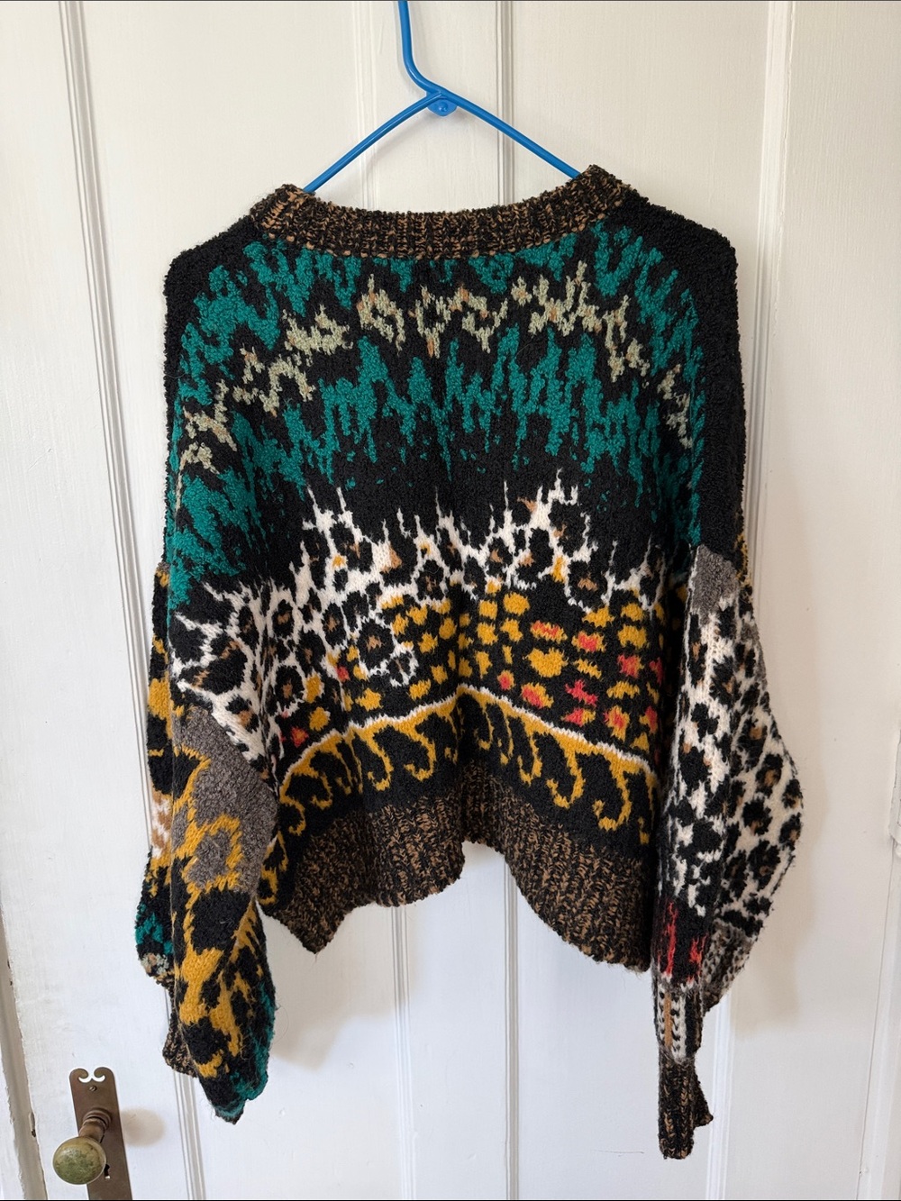 Anthropologie Pilcro Patterned sweater, NWOT, Medium, Black/orange/teal - Picture 4 of 6